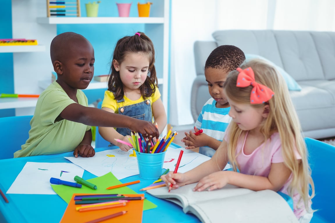 Happy kids enjoying arts and crafts together